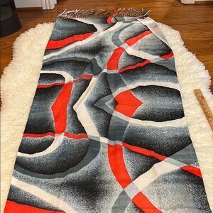 Abstract Red and Gray Blanket Scarf and/or Table Runner Appx 27"X72"